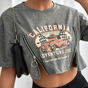 Crop gray shirt with zippers